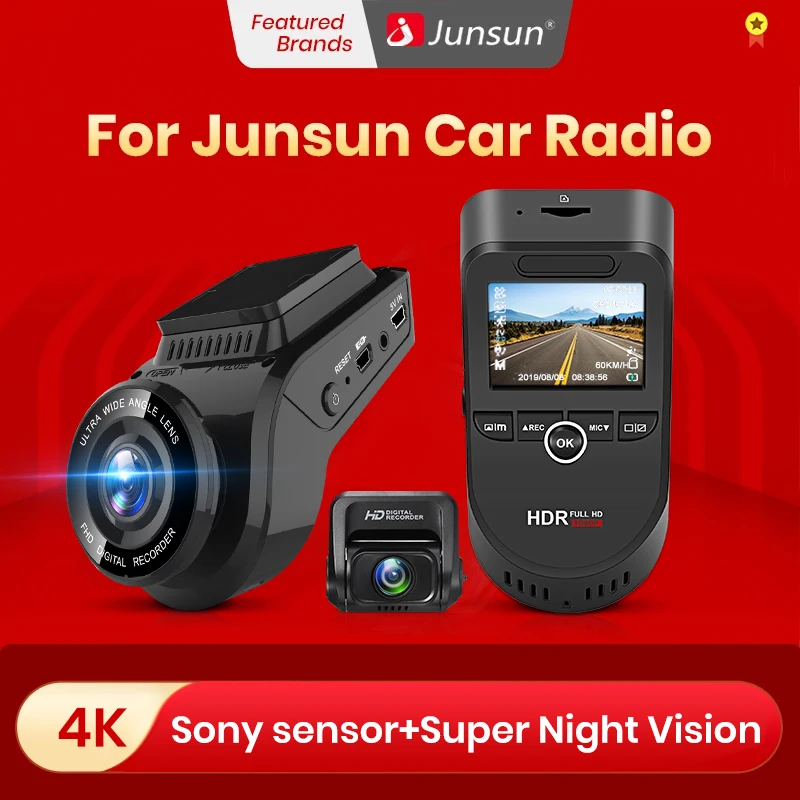 Junsun 2160P 60fps wifi Car Dash Cam 4K Ultra Dual Lens S590 DVR with 1080P Sony Sensor Rear Camera Night ADAS Dashcam