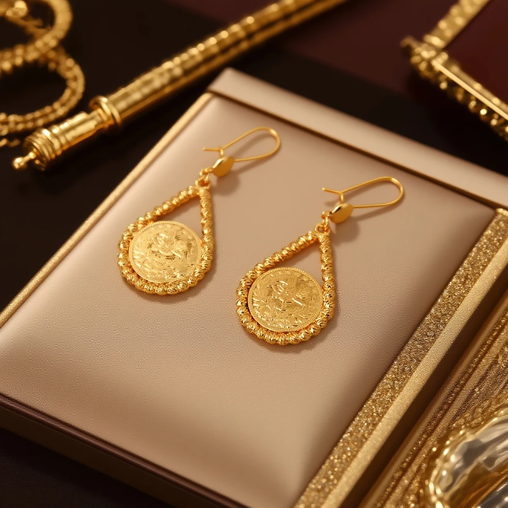 Turkish coin gold plated jewelry set kurdish wedding necklace earring set arabic totem jewelry