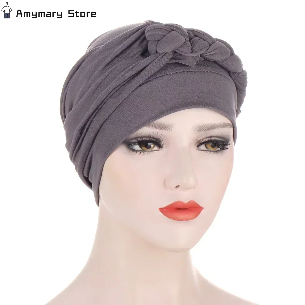 

New Helisopus Spring New Muslim Hair Loss Stretch Turban Caps Solid Color Braid Head Scarf Beanie Bonnet Party Accessories