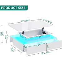 LED Lift Top Coffee Tables for Living Room, High Glossy Coffee Table with Storages 4 Spacious Drawers, Modern Rectangular Coffee 2
