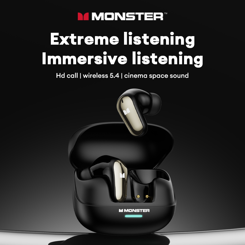 Monster MQT52 Wireless Bluetooth 5.4 Earphones Long Battery Life Gaming Headphones Dual Mode HIFI Stereo Sound Headset With Mic