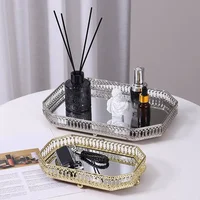 European Glass Metal Storage Tray Gold Decor Luxury Home Decor Jewelry Display Living Room Mirror Glass Tea Tray Table Storage 1
