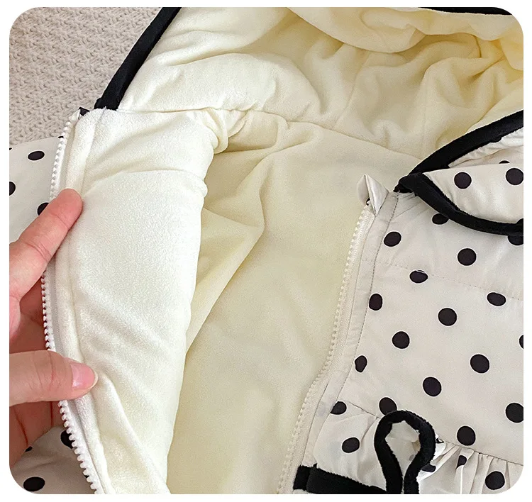 Winter Baby Mädchen Langarm Dot Bogen Infant Verdickte Baumwolle Overall Neugeborenen Kleinkind Mädchen Mit Kapuze Body Kinder Kleidung – Detail 9