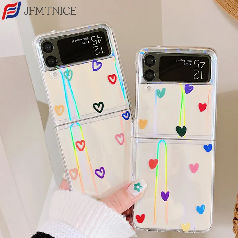 Custodia Per Telefono A Specchio Laser 3D Love Heart Per Samsung Galaxy Z Flip 3 5G Flip3 Z3 Cover Trasparente Antiurto Samsung Z Flip 3 Cover