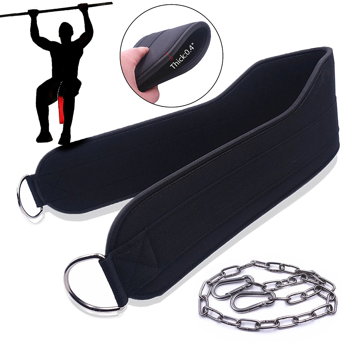 Thick Heavy Duty Weight Lifting Belt With Chain Dipping Belt Pull Up