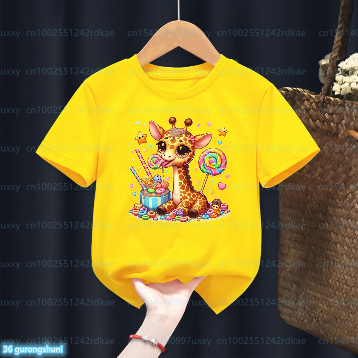 

Funny Lollipop Donut Giraffe Animal Print Boys T-Shirt Summer Kids Tshirt Yellow Short Sleeved Shirt Tops1-13 Yeas Old