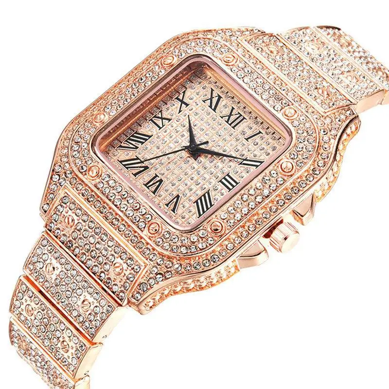 Luxury Wrist Watch Diamond Men Women Gold Ladies Rhinestone Unisex Bracelet