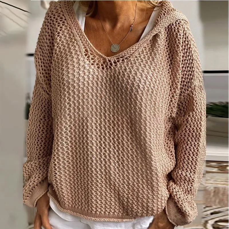 Women Hollow Out Pullover Sweater Tops Long Sleeve