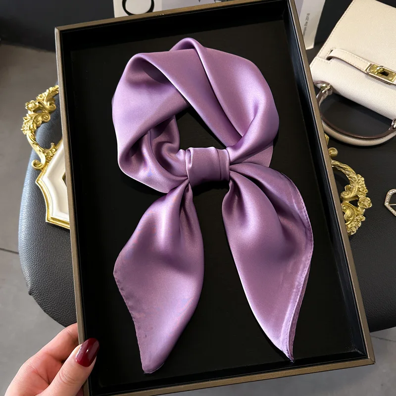 70cm Solid Colors Neckerchief Hijab Scarf For Women Silk Satin Headband Hair Scarves Female Square Shawls Head Scarfs For Ladies