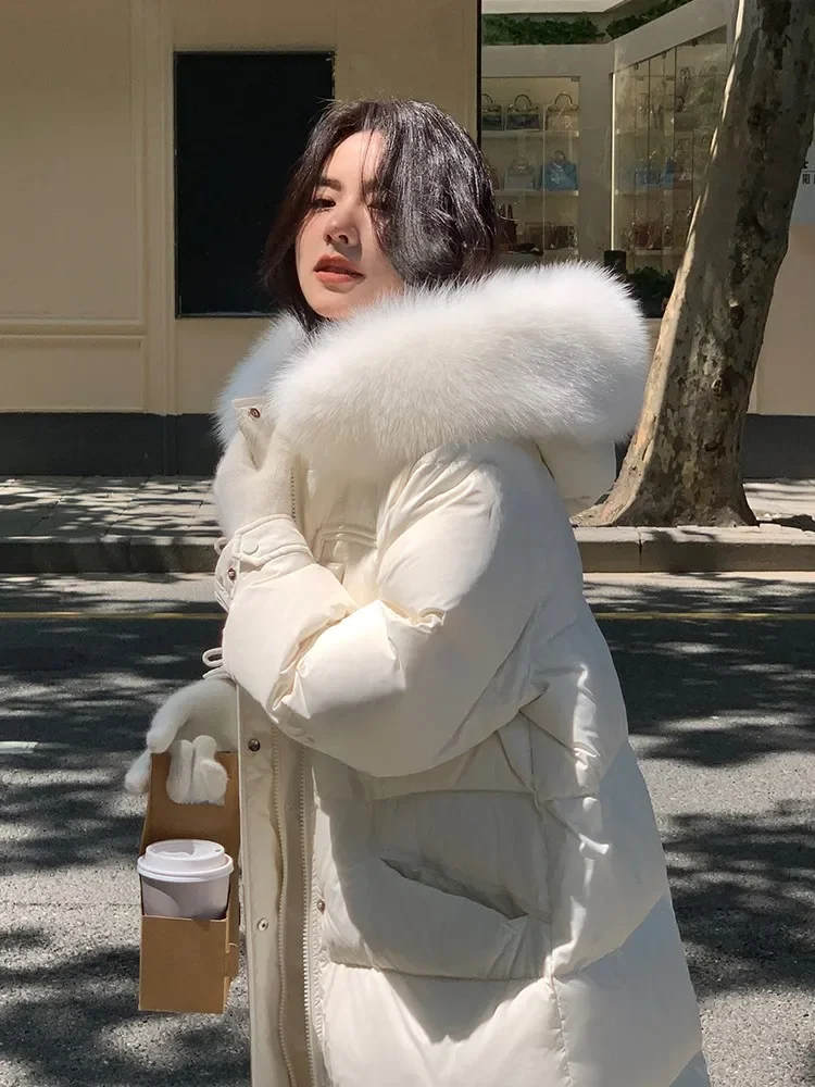 Commute Style Solid Color Long Sleeve Hooded Women's Down Jacket 2023 Winter New Mid-Length Thick Fashion Slim Fit Jackets