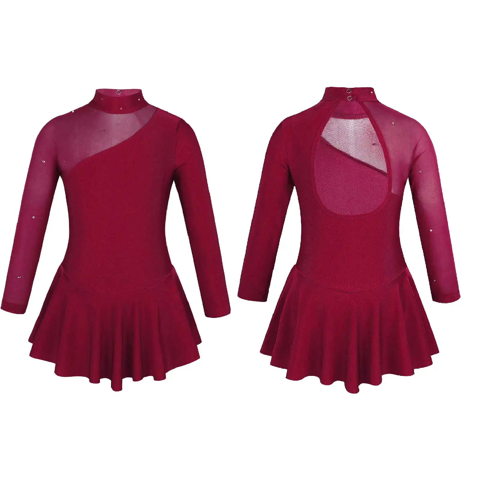Kinder Mädchen Pailletten Gymnastic Eiskunstlauf Kleid Sheer Mesh Lange Ärmel Tüll Rock Trikots Kleid Leistung Kostüme – Detail 25