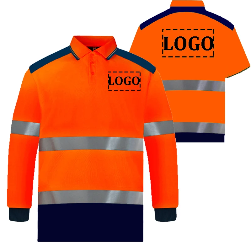 Hi Vis Cheap Work Shirts With Logo Hi Vis Safety Long Sleeve Polo