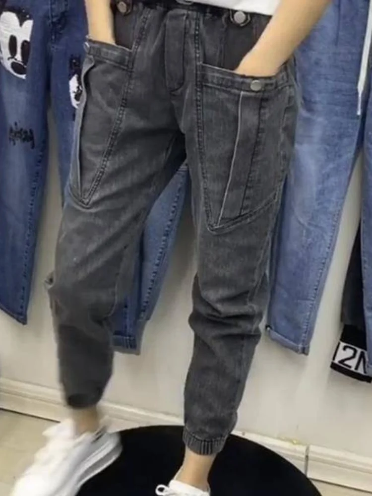 ICCLEK 2021 New Jeans High Waist Large Size Jeans Loose and Thin Overalls Men's Tie-foot Harem Pants Men's Jeans