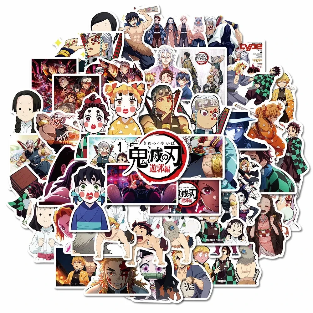 

50Pcs/Set Anime Demon Slayer Graffiti Stickers for Laptop Luggage Bicycle Car Skateboard Computer Waterproof Decal Toys