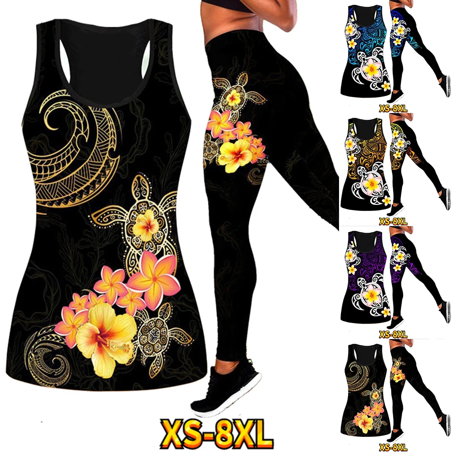 

New Fall Fashion Sexy Yoga Pants Vest Set Ladies Color Pattern Printed Casual Sports Leggings Set XS-8XL