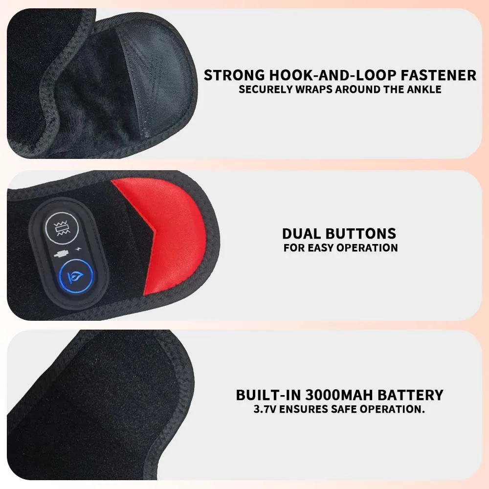 36pcs LED Beads 660&850nm Red Light Heating Belt Ankle Guard Band 3 Levels Heating and Vibration Ankle Wrap Foot Protection Tool