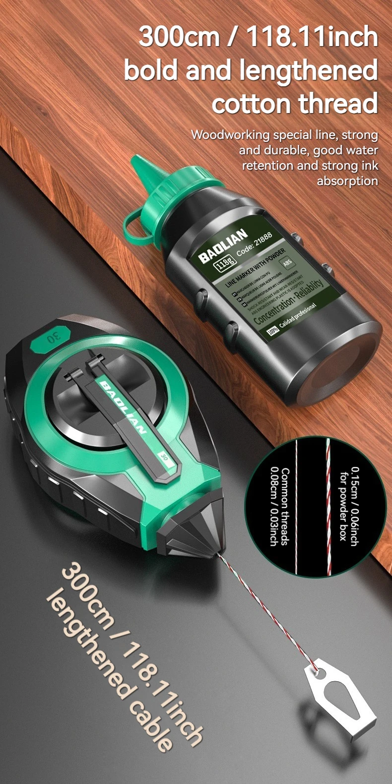 DGEV Line Box Woodworking Marking Gauge Construction Site Line Laying Tool Drop-Resistant Line Marking Tool 30m Line Quick Retra