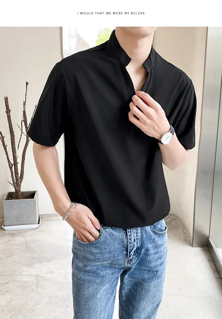 HUILISHI Korean Men's Pure Color Casual Short Sleeve Polo Shirt