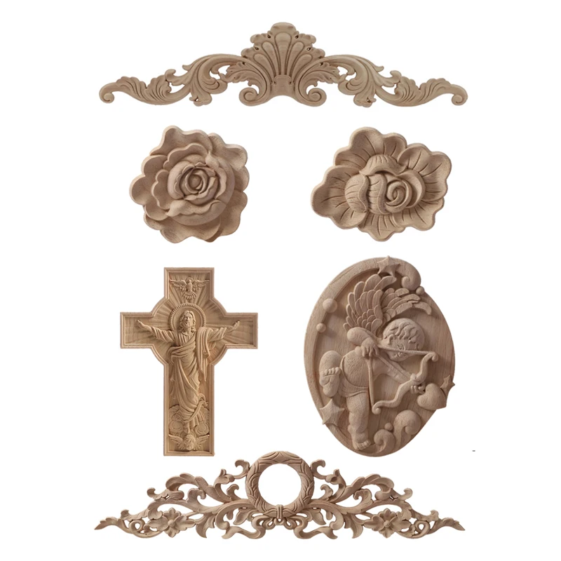 RUNBAZEF  Natural Oak Wood Carved Applique Furniture Decorative Figurine Miniatures Model Home Decoration Accessories
