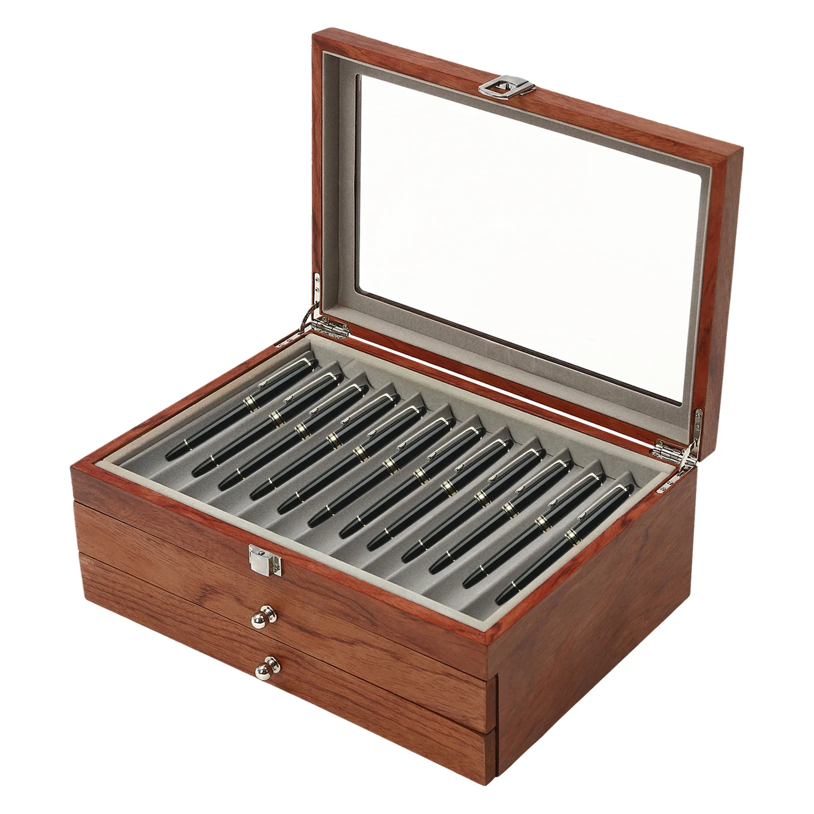 Stiftbox Kollektionsbox aus Holz für Stifte Kugelschreiber 34 Fächer Stiftbox Füllfederhalter-Schrank Vitrine Füllfederhalter-Aufbewahrung – Detail 6