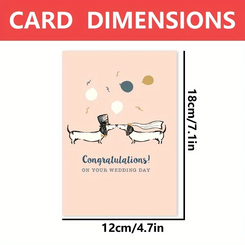 1pc, happy wedding card, romantic congratulation card, cute dachshund wedding sweet couple for husband wife