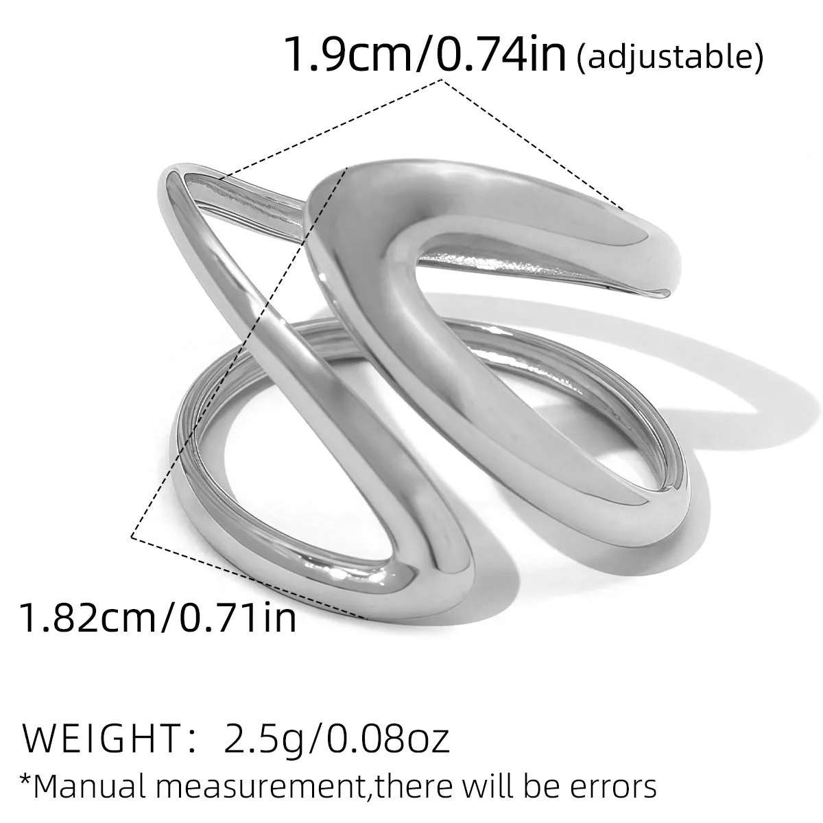Modischer Ring aus Edelstahl 304, minimalistisch, unregelmäßige Kurve, geometrisch, gebogen, für Frauen, anlaufgeschützt, modischer Unisex-Schmuck, Geschenk – Detail 2