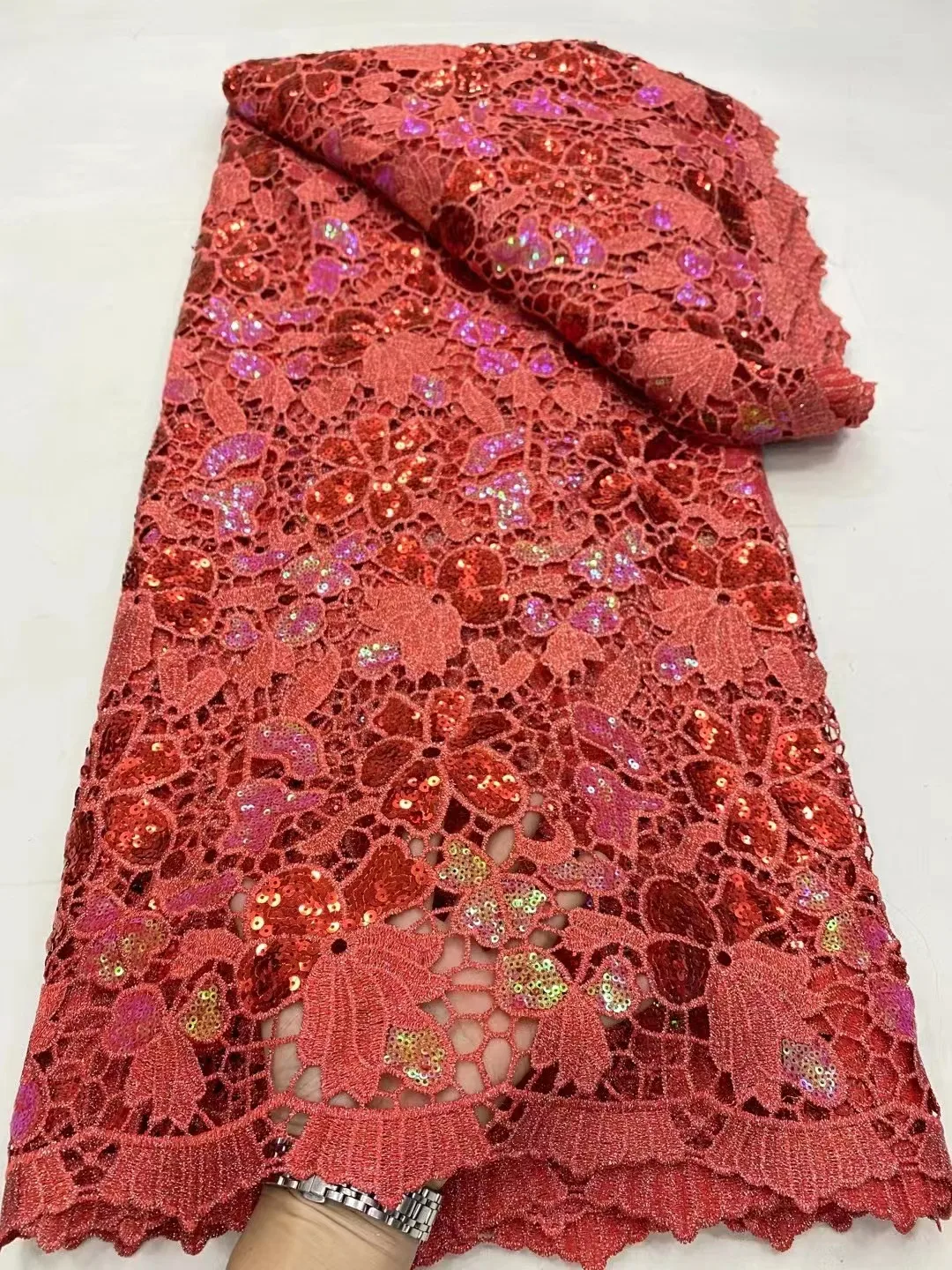 

African Milk Silk Cord Lace Fabric 2023 High Quality Lace With Sequins French Net Lace Tulle Mesh Fabric For Party Dress