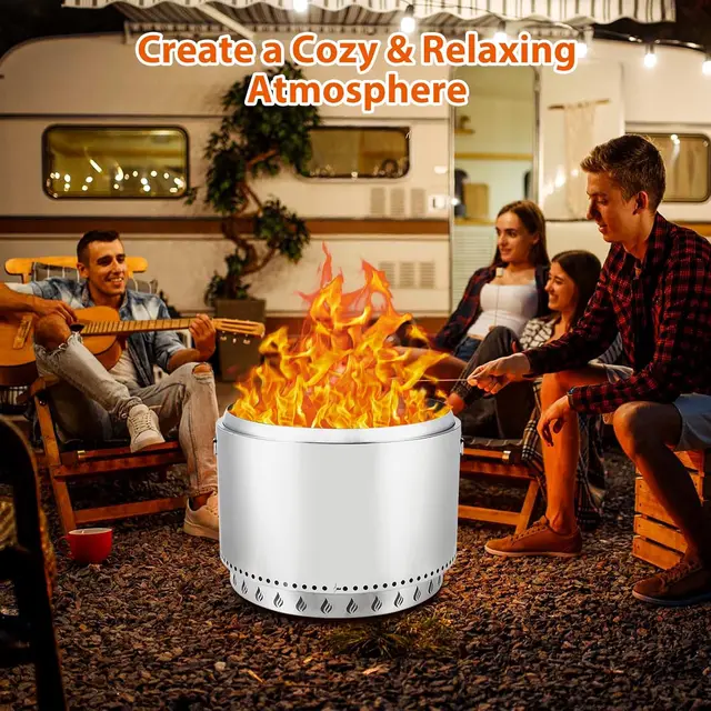 [Limited Time Offer!]27" Smokeless Fire Pit with Air Switch, Wood Burning Portable Stainless Steel Outdoor Firepit with Fixed St 6