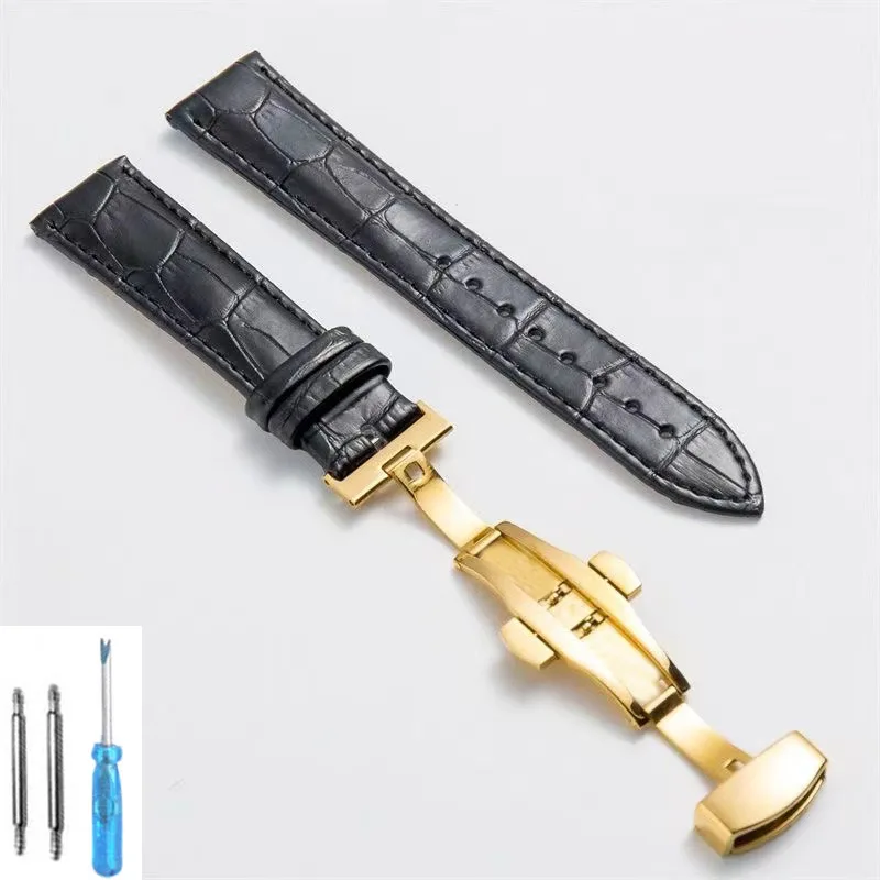 Premium Leather Watch Strap with Butterfly Clasp - Elegant Wristband Accessory