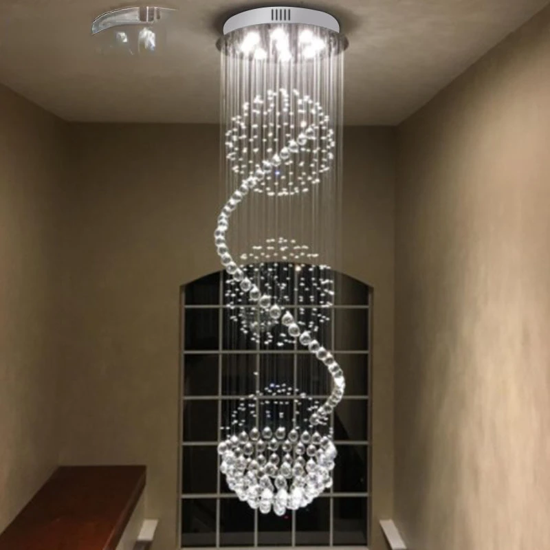 

Simple Crystal Lamp Duplex Stair Chandelier Living Room Hanging Line Lamp Rotating Long Chandelier Villa Duplex Chandelier