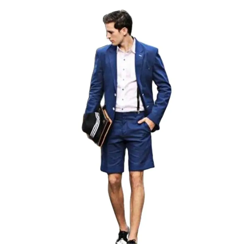 Abiti da uomo blu su misura con pantaloni corti 2 pezzi pantaloni giacca  estate elegante Slim Fit Blazer Party Wear smoking abbigliamento uomo|Suits|  - AliExpress
