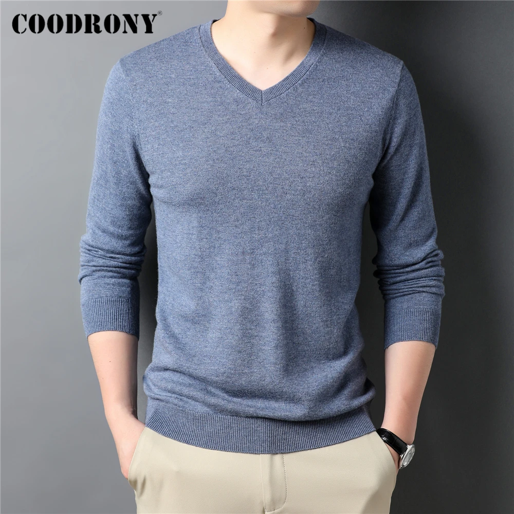 COODRONY Brand 100% Merino Wool Sweater Men Clothing Autumn Winter V-Neck Pullovers Thick Warm Knitwear Cashmere Sweaters Z3014