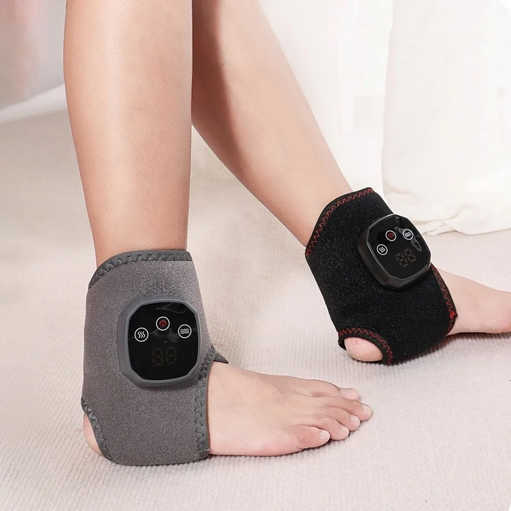 Electric Heat And Vibration Ankle Massager 3 Vibration Modes Infrared Hot Compress Heating Ankle Massage Belt Cordless Design