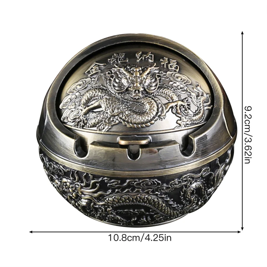 Dragon patterned spherical metal ashtray lid design Living room Office desktops 1