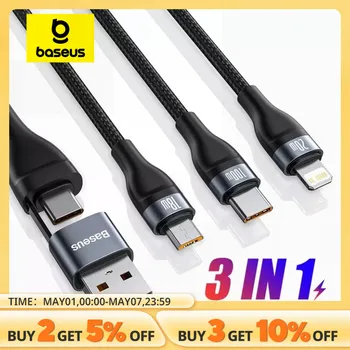 Baseus 3 in 2 USB C타입 충전기 케이블, 아이폰 15 14 13 12 프로맥스 11 용, 100W, 3 in 1, 삼성에 적합한 샤오미 미 맥북용