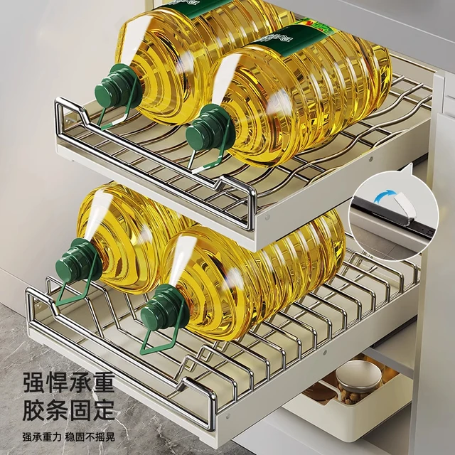 ชั้นวางจานสแตนเลสแบบดึงออกได้ ชั้นวางจานแบบลิ้นชัก ชั้นวางจานแบบมีรูระบายน้ำ ทนทาน ผลิตจากเหล็กแข็งแรง รางเลื่อนแบบลูกปืนเงียบ 3