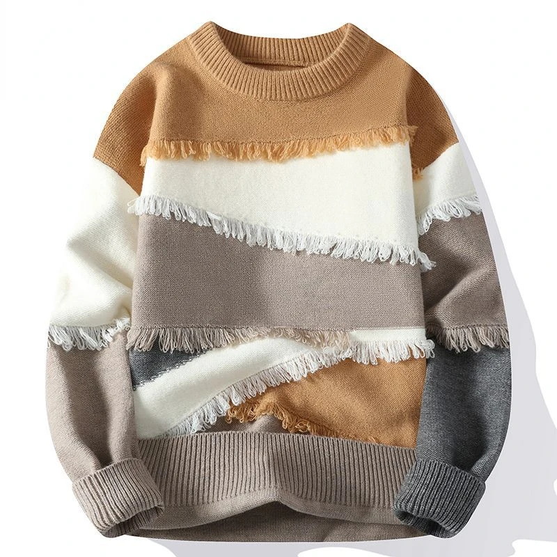

Men's Sweaters Winter New Splicing Fashion Trend Round Neck Loose Vintage Sweaters Men Fashion Sweater Harajuku Pullover
