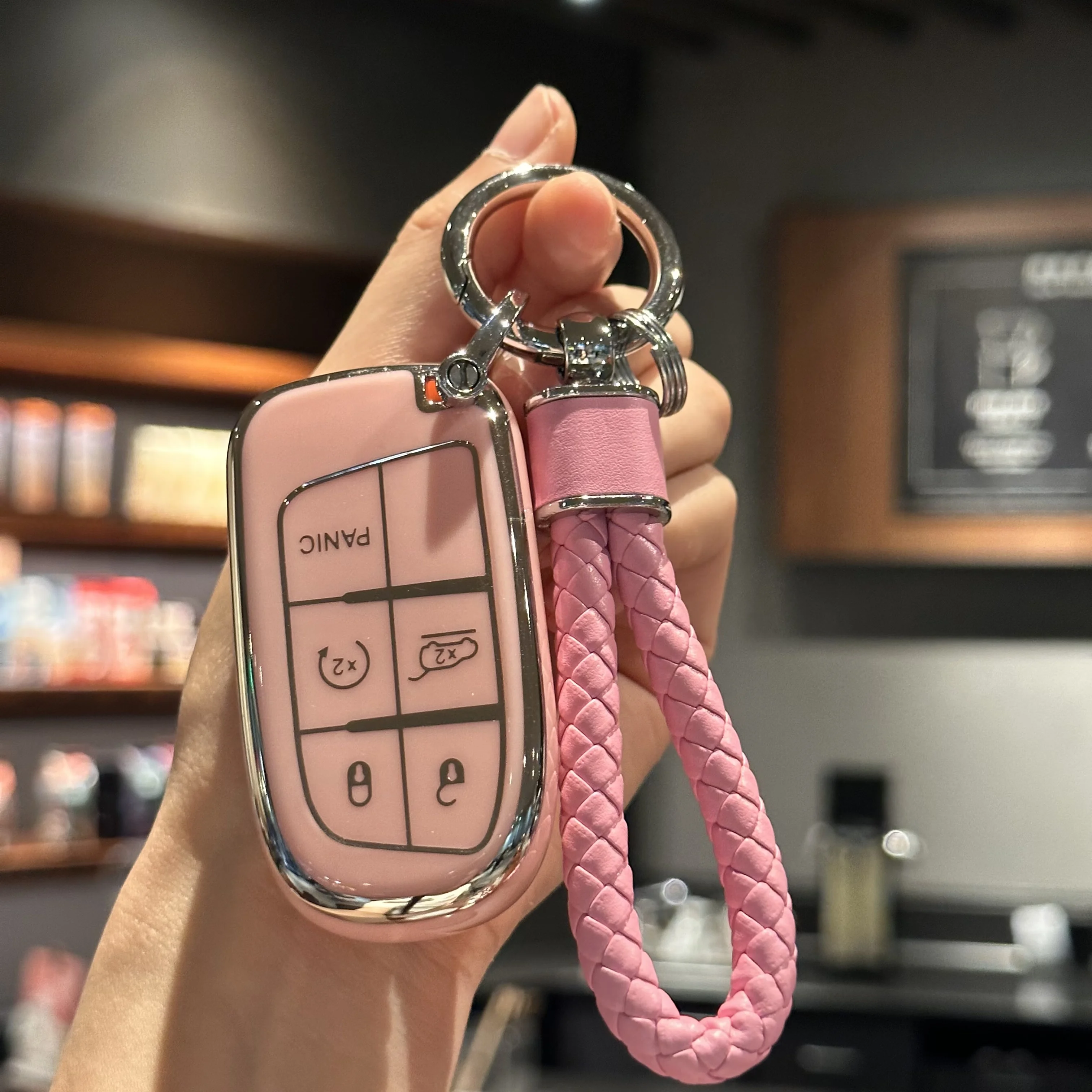 Key Case Cover Key Fob Cover with Keychain Lanyard For Fiat For Jeep Renegade Grand Cherokee Dodge Ram