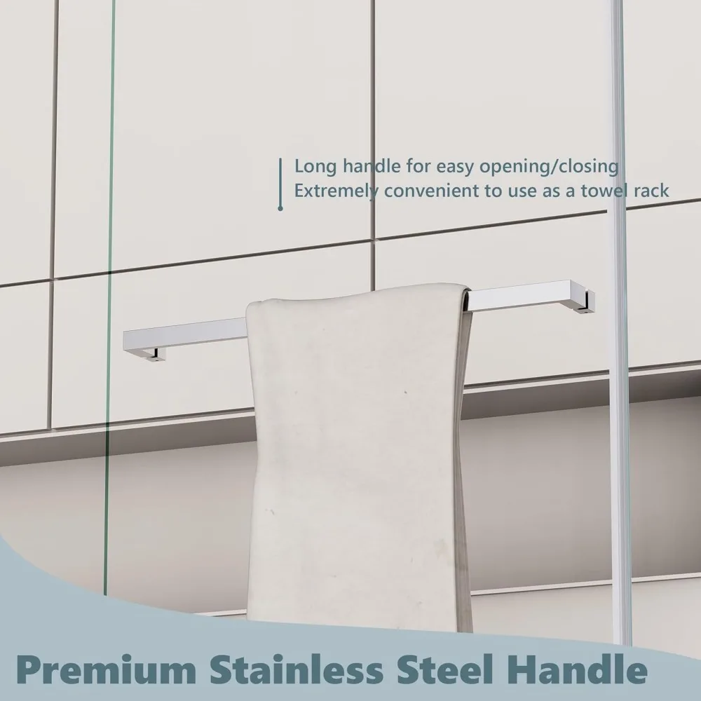 Frameless Shower Glass Door, 60" W x 76" H Sliding Shower Door with 5/16" Glass Door, Seal Strip Handle Smooth Track Shower Door 6
