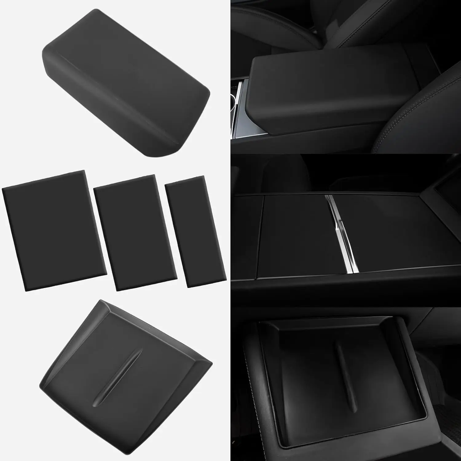 Premium Center Console Cover Set - 3-Piece with Wireless Charger Mat and Armrest Pad