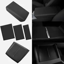 Premium Center Console Cover Set - 3 - Piece with Wireless Charger Mat and Armrest Pad (3PCS Black)