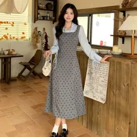 Femme Spring Summer Fashion Trend Polka Dot Solid Color Dresses Women Clothes All-match Fake Two Pieces Appear Thin Casual Dress 1