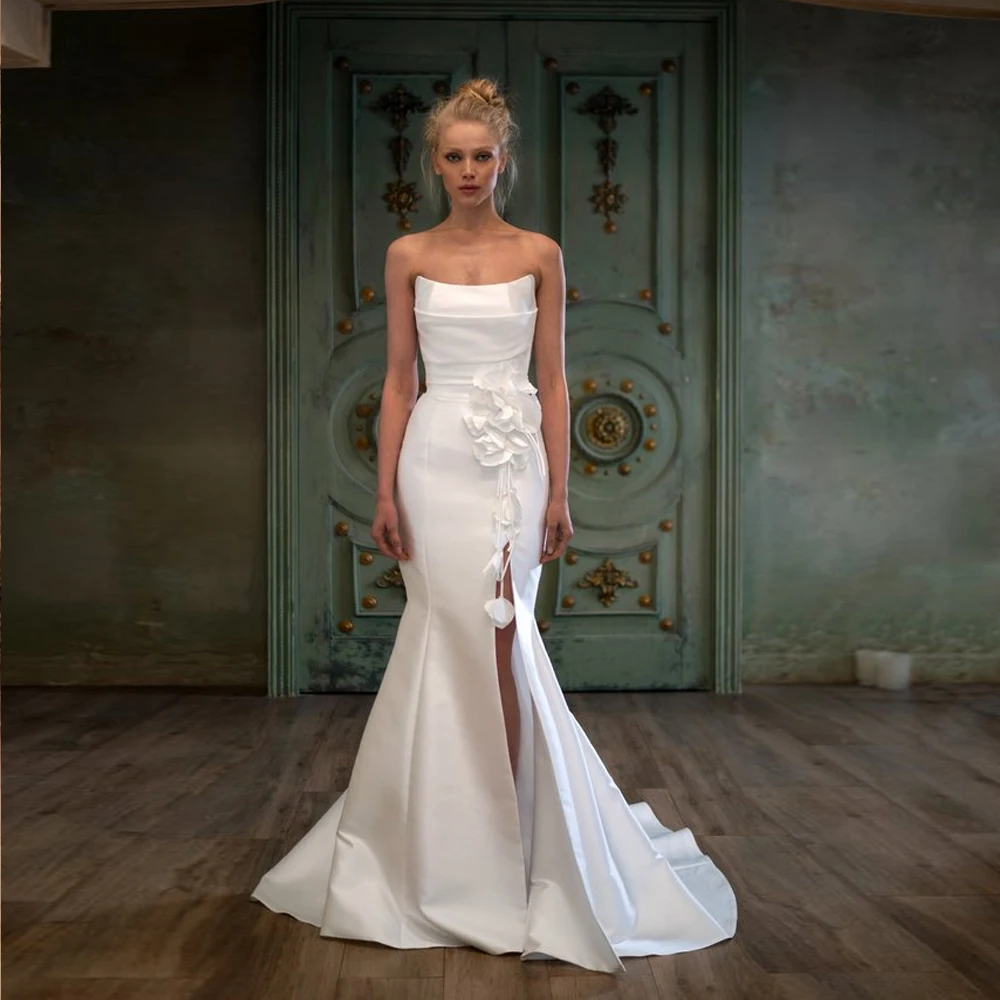 

Женское свадебное платье It's yiiya, белое платье в пол без рукавов с разрезом спереди и цветами на лето 2024