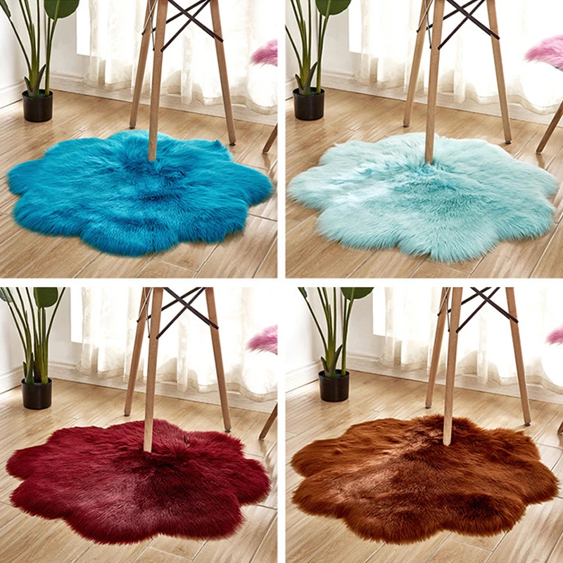 

Flower Shape Carpet Soft Faux Fluffy Faux Fur Rug Washable Floor Mat Living Room Bedroom Decor Floor Mats Bedside Rug