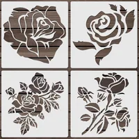 Rose Flower Stencil Set - PET Reusable Painting Templates for DIY Decor (4pcs) 1