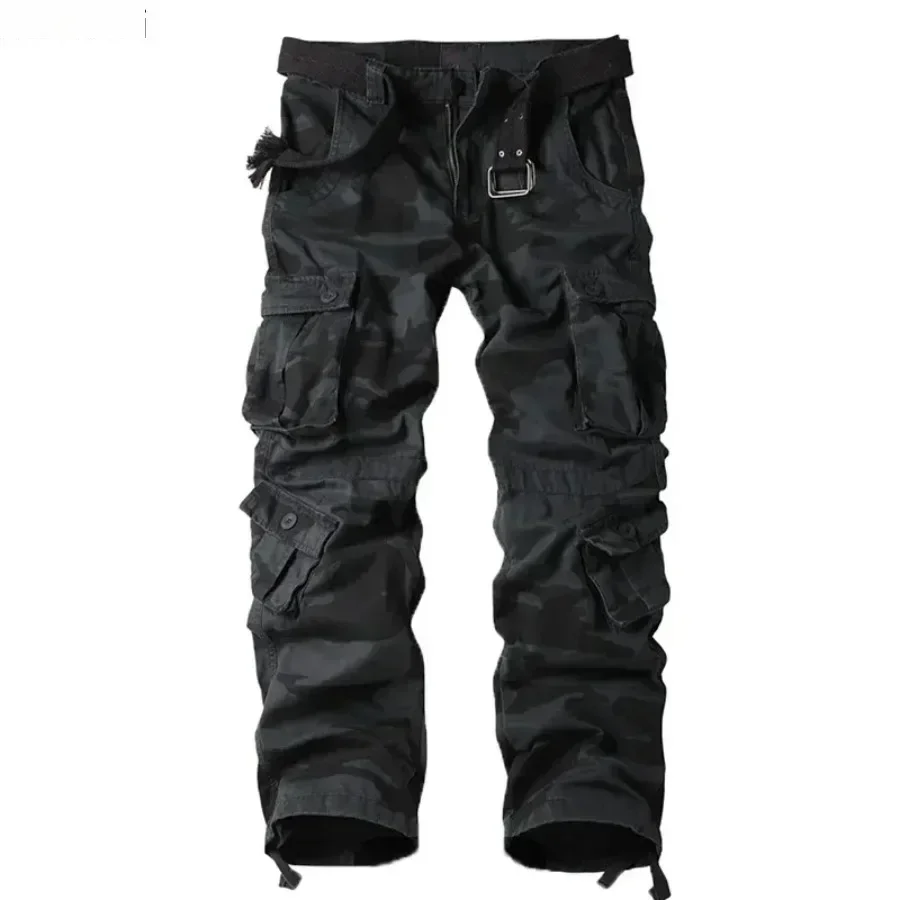 Pantaloni cargo mimetici da uomo Pantaloni da combattimento tattici multitasche alla moda Pantaloni casual da esterno larghi in puro cotone per uomo - immagine 2