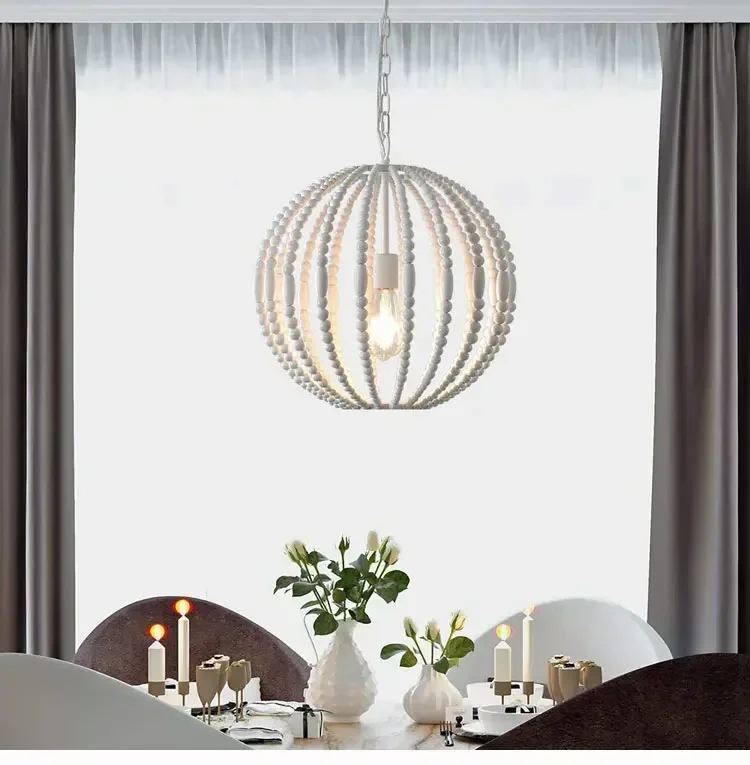 Description Picture 2 of itemVintage Loft American Style Countryside Wooden Bead Chandelier Living Room Dining Room Bedroom Villa Indoor Decor Pendent Lamps