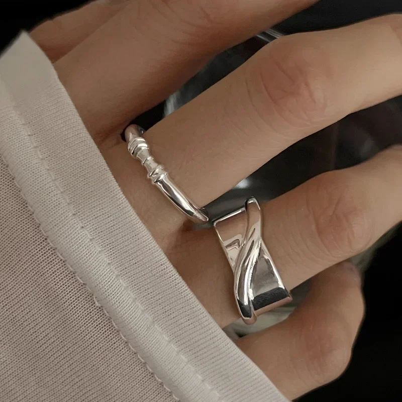 

925 Sterling Silver Geometry Line Ring for Women Girls Gift Broad Versatile Minimalist Wind Design Fashion Jewelry Dropshipping
