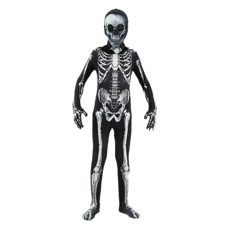 Scary Halloween Horror Kid Skeleton Costume Black Hooded Grim Reaper Dress Up Boy Ghostbusters Costume Mardi Gras Party Costume
