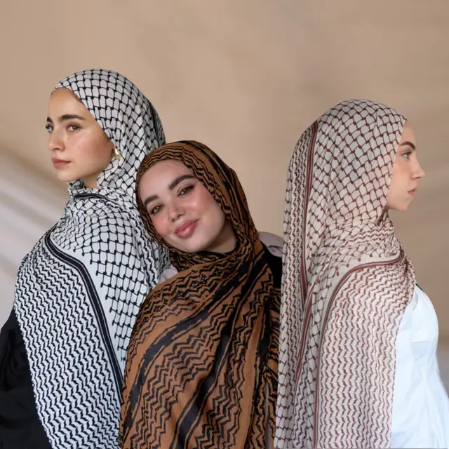 180*70cm Middle East Islam Arab Keffiyeh Muslim Shawl Printing Chiffon Palestine Hijab Head Neck Scarves Musulman Hijabs 2